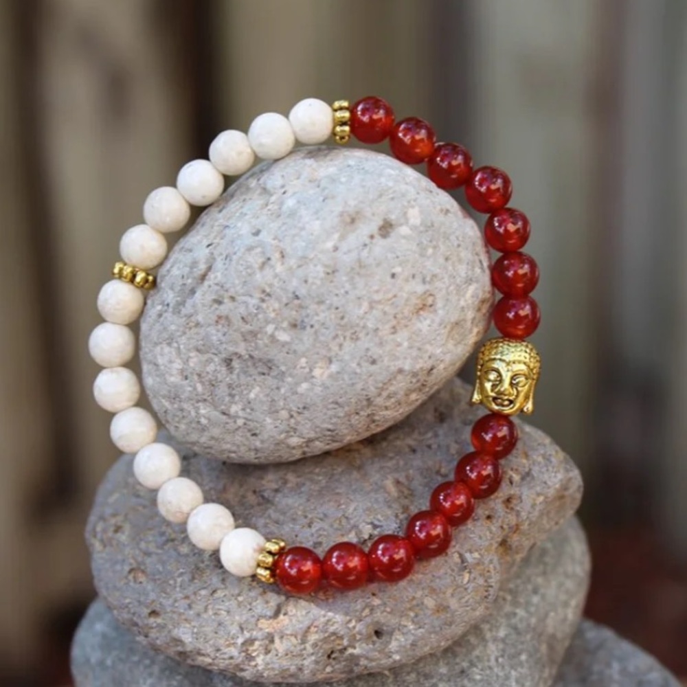 Semi Precious Stone Gold Buddha bead bracelet